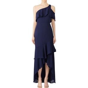 Parker Sharon Long Navy Blue One Shoulder Gown Size 2
